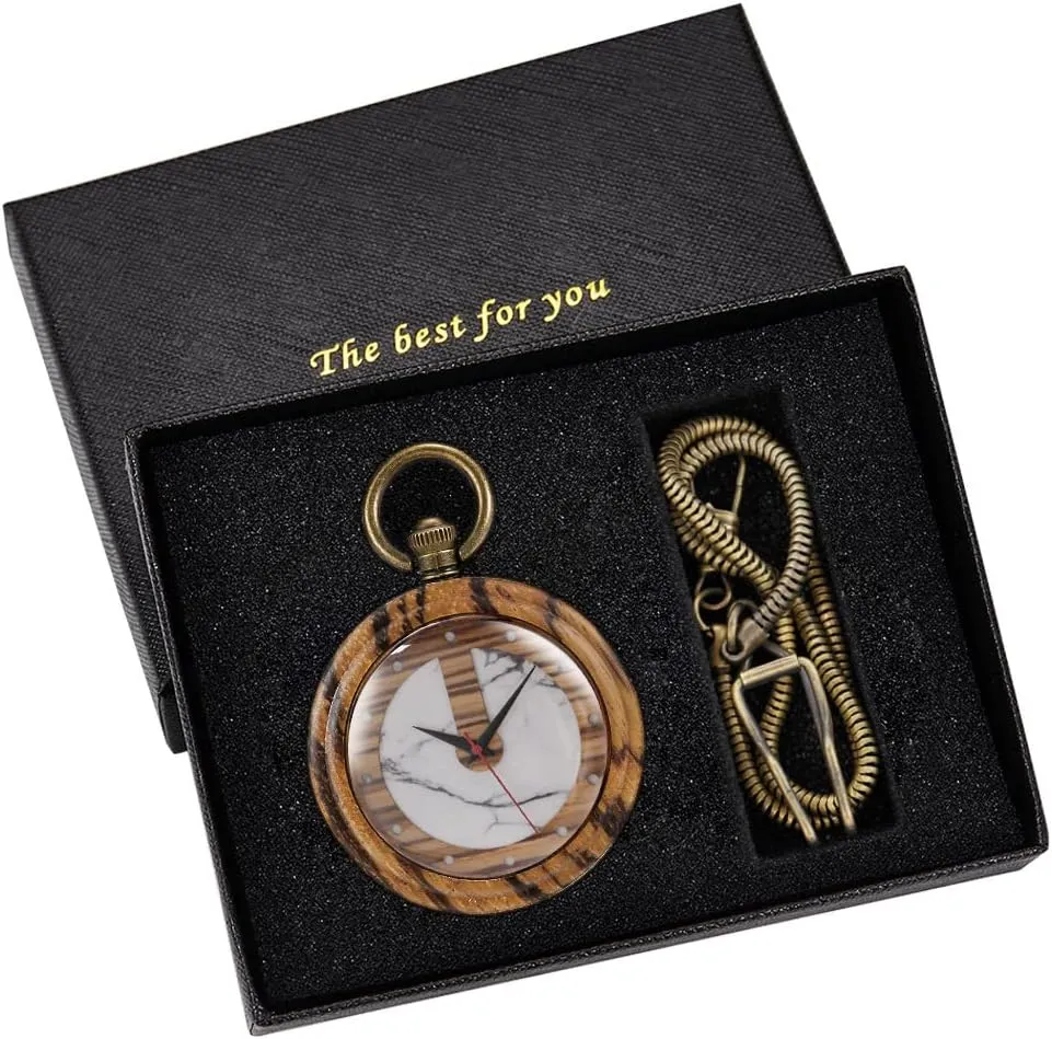 Handmade Bamboo Wood Analog Quartz Custom Pocket Watch with Chain Gift for Father's Day Tiong Wooden Pocket Watch,Customized Wooden souvenir myopic broadcast embody Pocket Watches for Men 