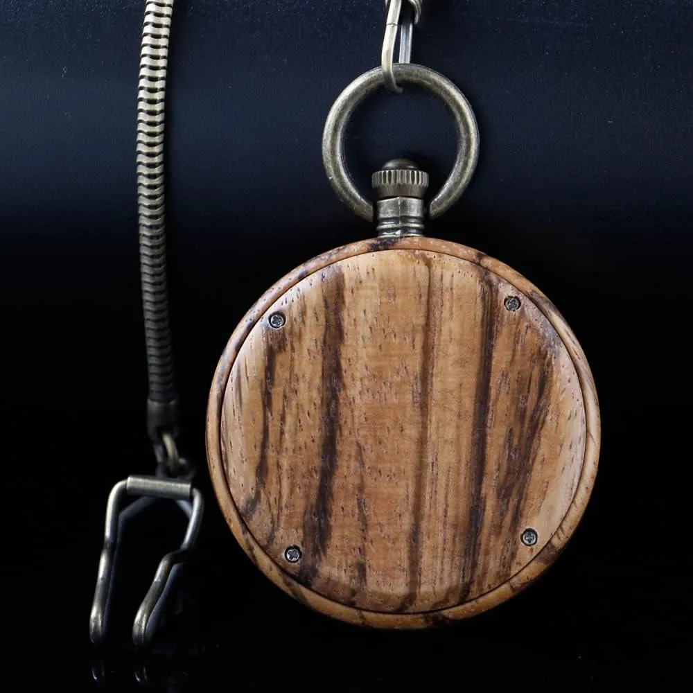 Handmade Bamboo Wood Analog Quartz Custom Pocket Watch with Chain Gift for Father's Day Tiong Wooden Pocket Watch,Customized Wooden souvenir myopic broadcast embody Pocket Watches for Men 