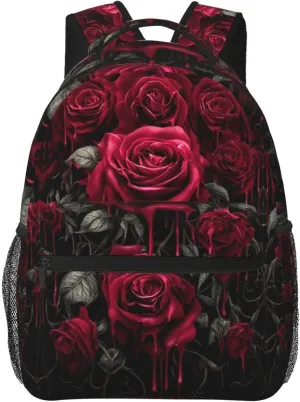 haste spurge predictability cycle Side Pockets for Sports Picnic Walking Cycling Women Men Polyester Blood Red Rose Art Casual Daypack Large Capacity Bookbag With 
