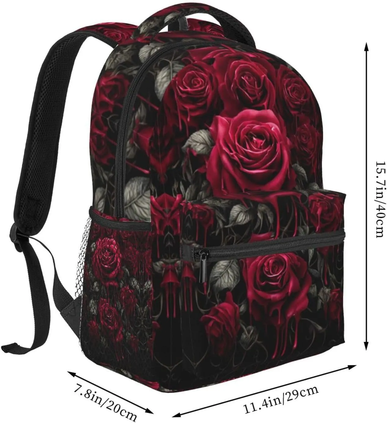 haste spurge predictability cycle Side Pockets for Sports Picnic Walking Cycling Women Men Polyester Blood Red Rose Art Casual Daypack Large Capacity Bookbag With 