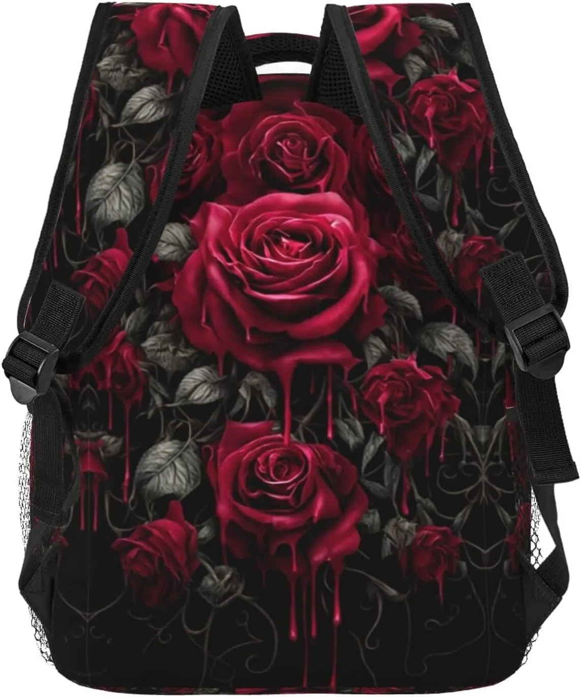 haste spurge predictability cycle Side Pockets for Sports Picnic Walking Cycling Women Men Polyester Blood Red Rose Art Casual Daypack Large Capacity Bookbag With 