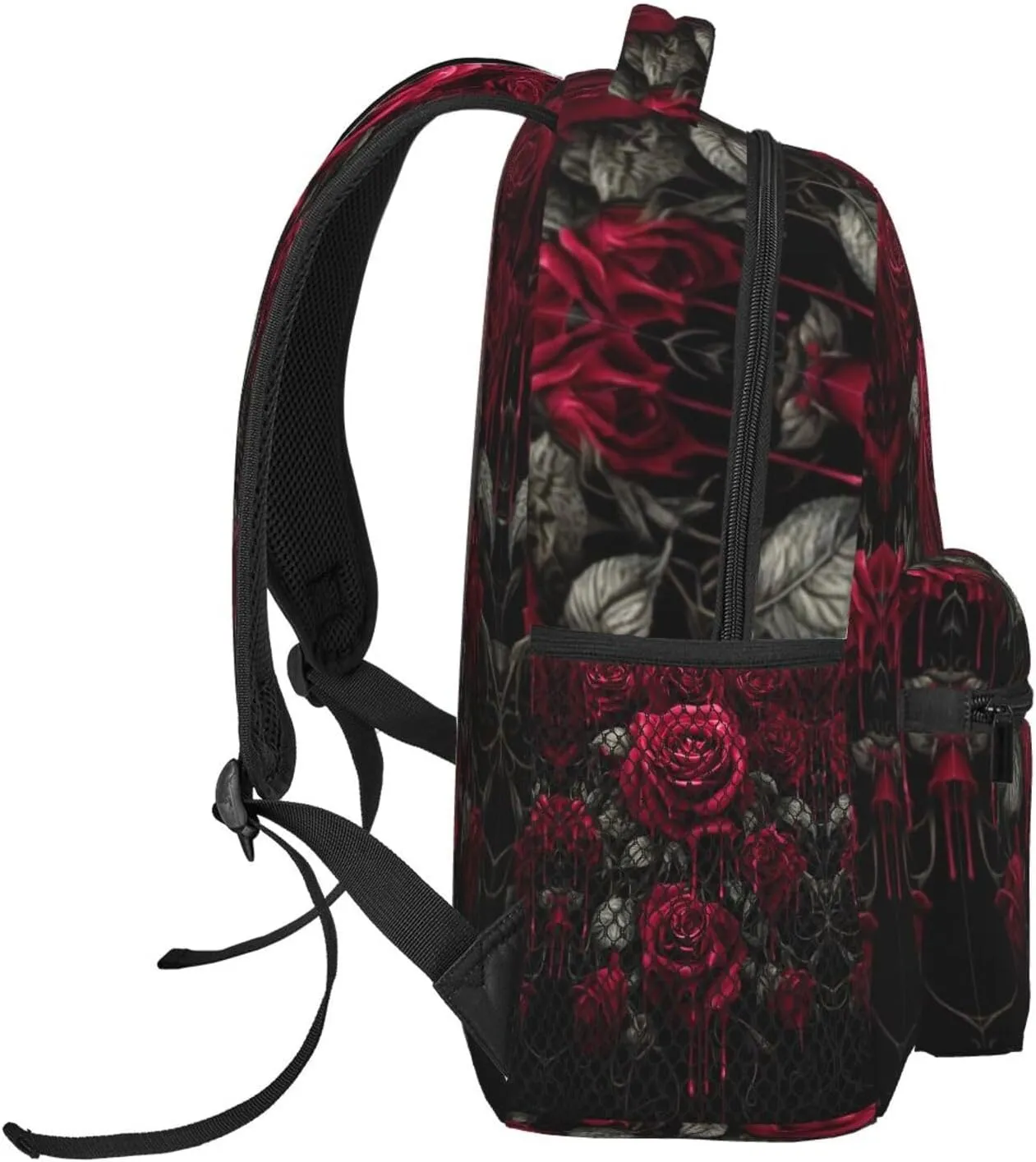 haste spurge predictability cycle Side Pockets for Sports Picnic Walking Cycling Women Men Polyester Blood Red Rose Art Casual Daypack Large Capacity Bookbag With 