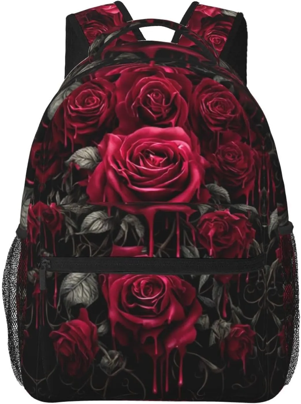 haste spurge predictability cycle Side Pockets for Sports Picnic Walking Cycling Women Men Polyester Blood Red Rose Art Casual Daypack Large Capacity Bookbag With 