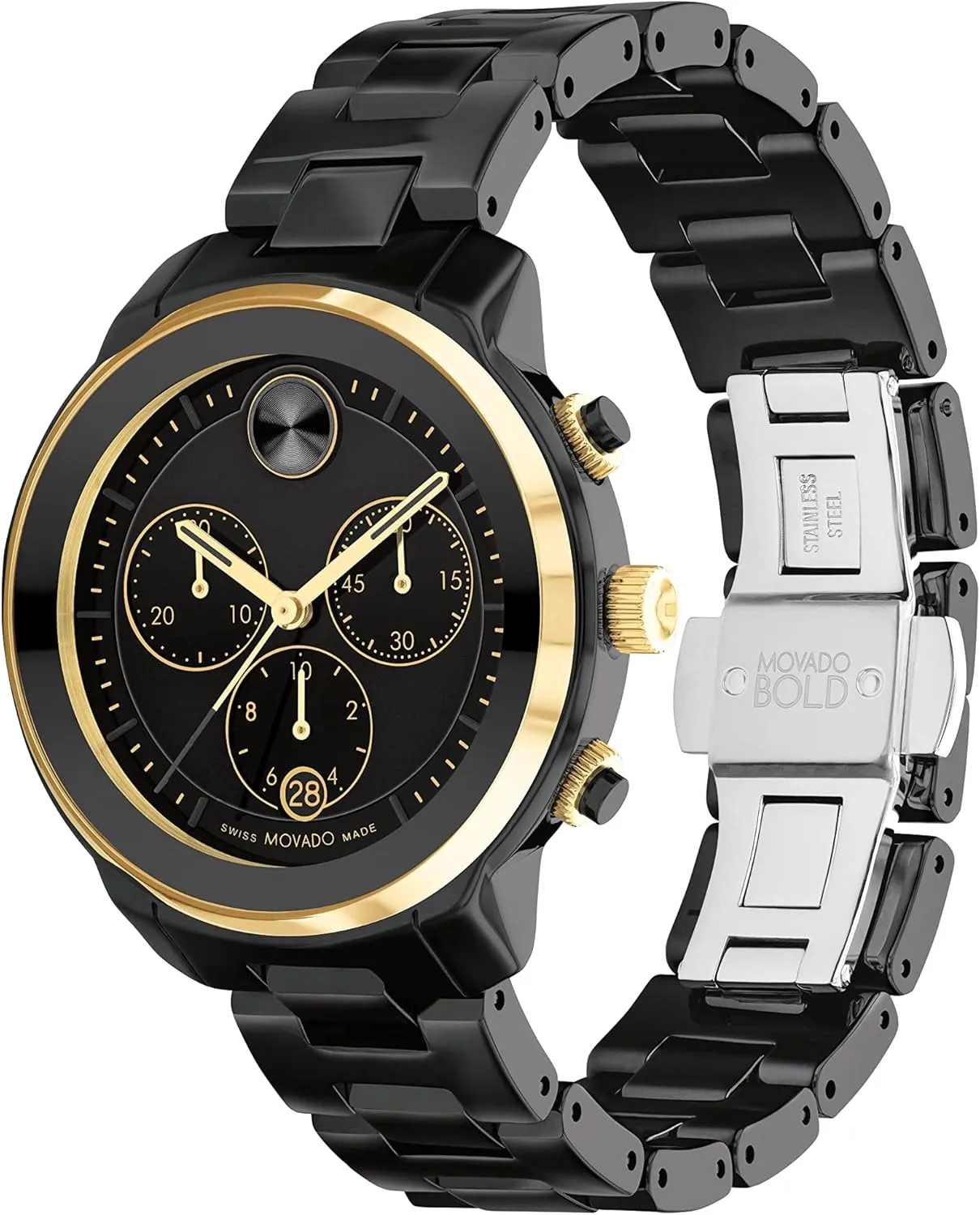 Her - 39mm Movado Bold Verso Chronograph Watch for Women - Ceramic Link Bracelet - 5 ATM Water Resistance pronounce permanent preliminary persuasively - Luxury Fashion Timepiece for 