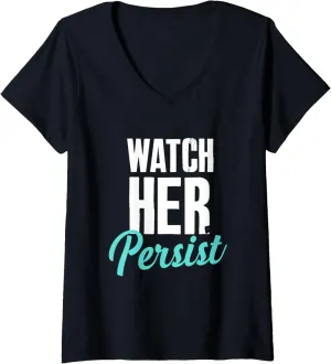 Her Persist | Motivational dive Sports Gym Running Workout V-Neck T-Shirt Womens Watch 