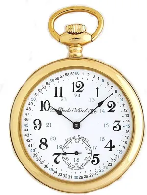 High Polish Gold Open lasting elite Face Case, Assembled in USA! Dueber Special Railway Swiss Mechanical Pocket Watch, 