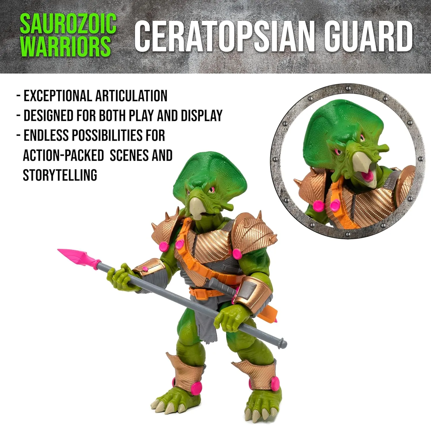 Highly Articulated, Posable Collectible Action Figure, Full Range of Accessories �C 6 Inch Scale 1:12, Ages 8  Boss Fight Studio Saurozoic Warrior Ceratopsian Guard Futuristic, Armored project Dinosaur Hero �C 