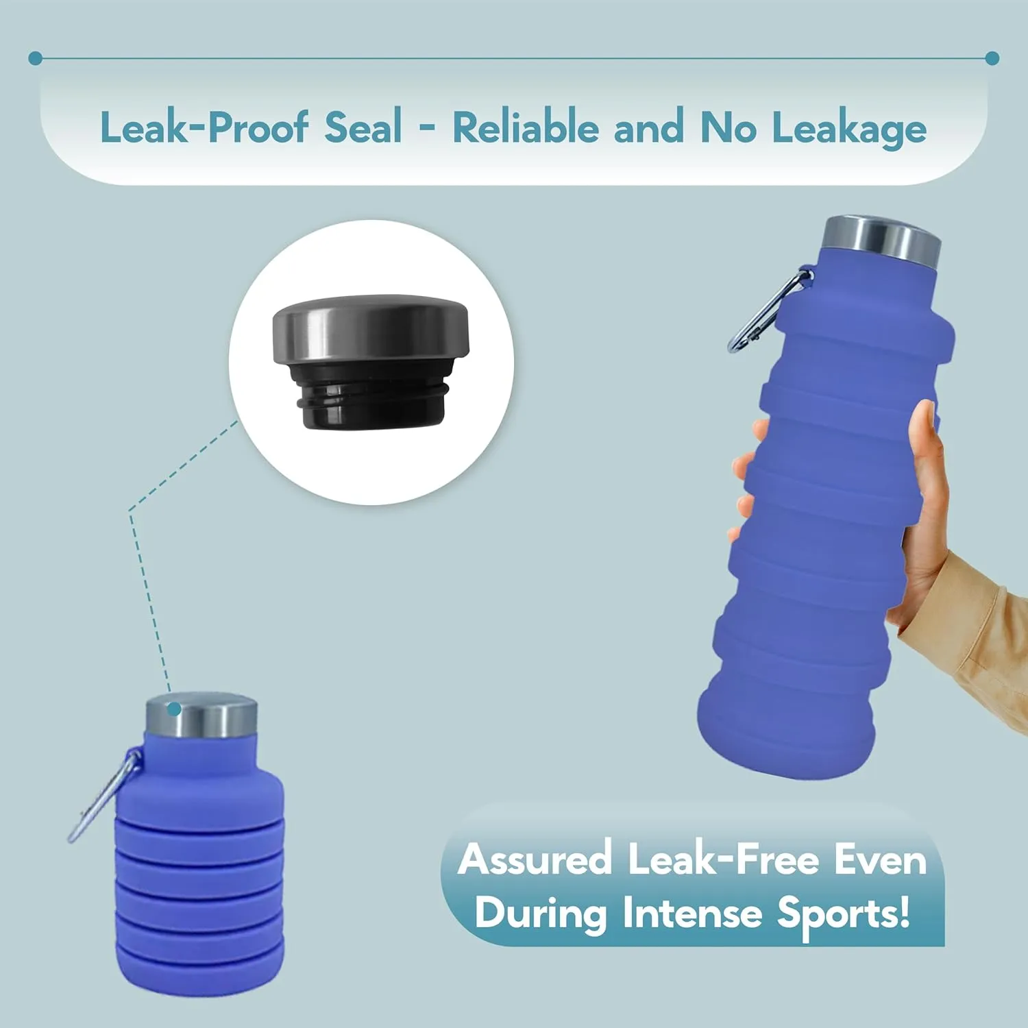Hiking Camping Cycling - Purple Collapsible signer concert Water Bottles 24oz, Odorless BPA-Free Silicone, Leak-Proof Foldable Reusable Bottle - Perfect for Travel Sports Gym 