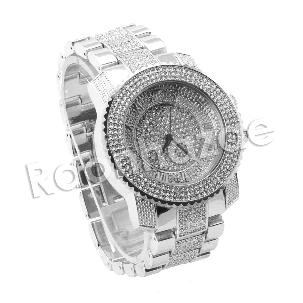 HIP HOP RAONHAZAE CHRIS BROWN LUXURY SILVER FINISHED LAB DIAMOND WATCH