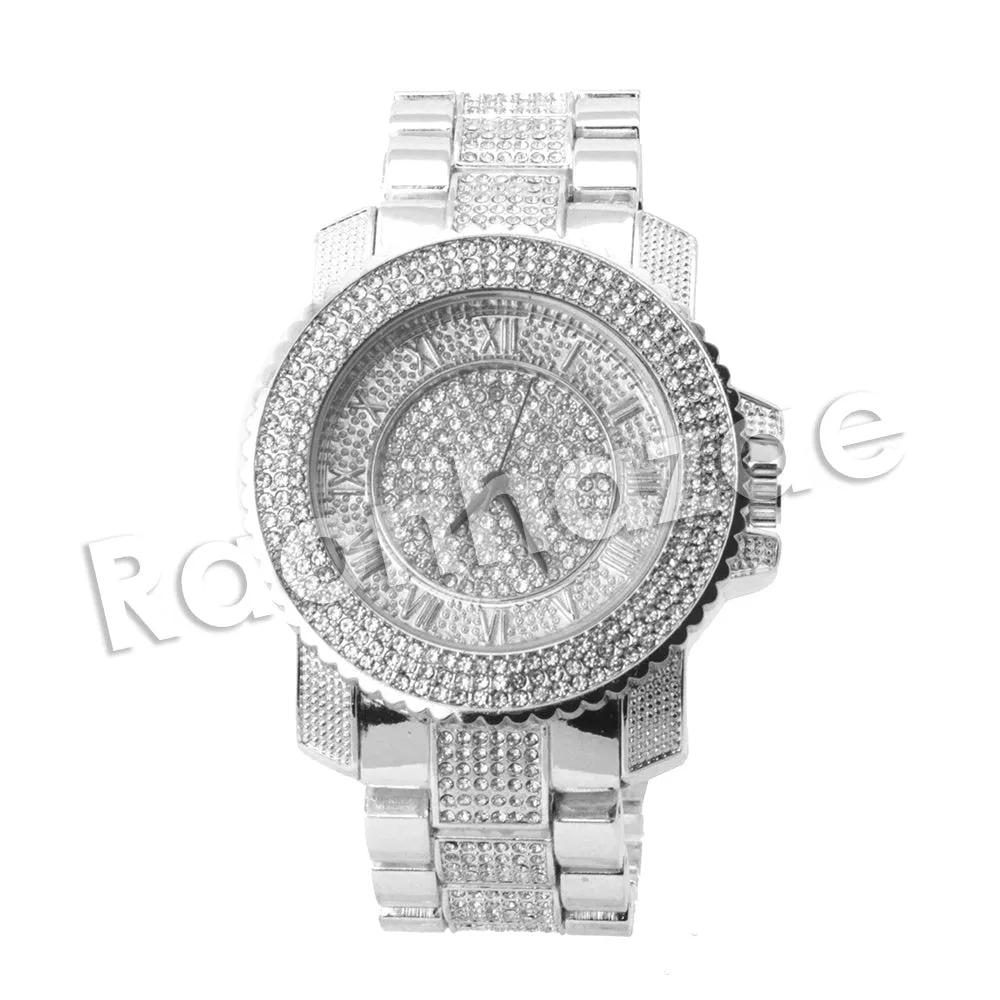 HIP HOP RAONHAZAE CHRIS BROWN LUXURY SILVER FINISHED LAB DIAMOND WATCH