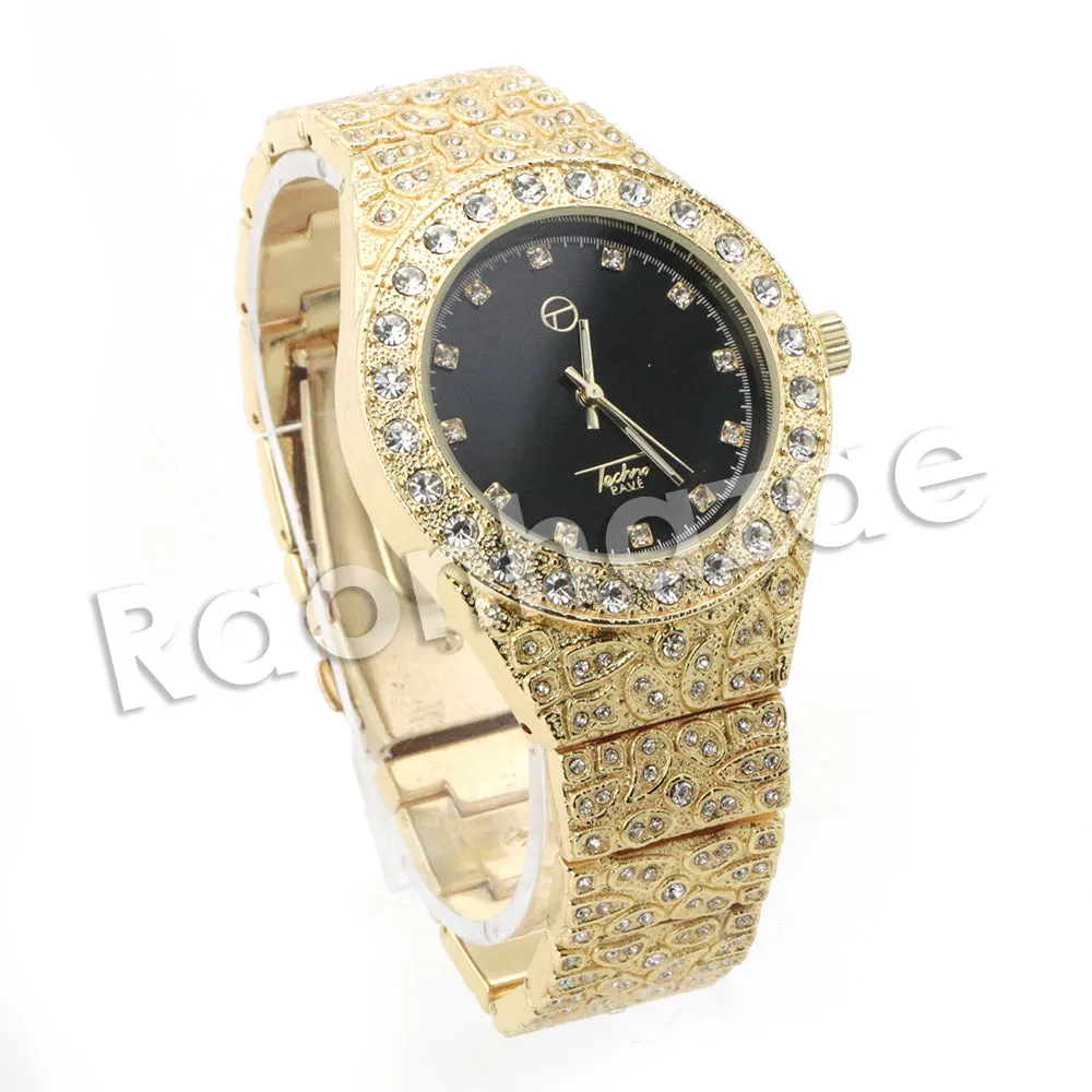 HIP HOP RAONHAZAE JAHKOY LUXURY GOLD FINISHED LAB DIAMOND WATCH