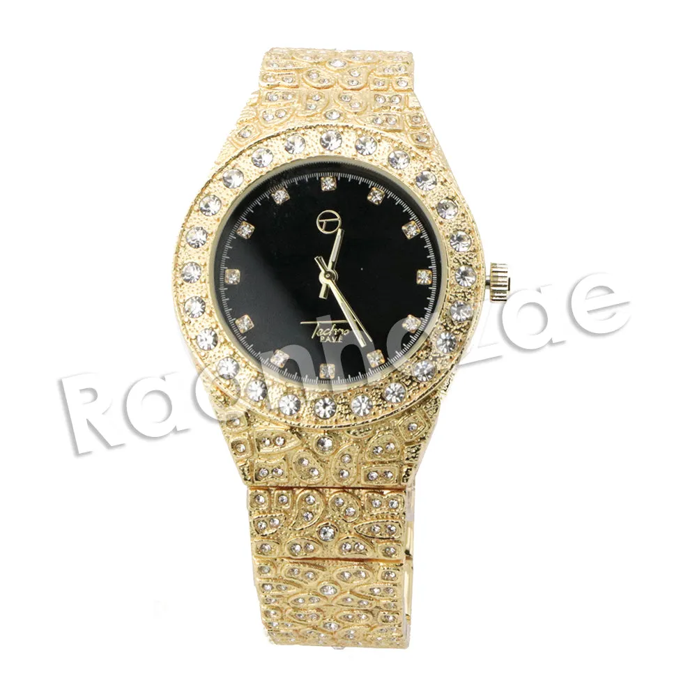 HIP HOP RAONHAZAE JAHKOY LUXURY GOLD FINISHED LAB DIAMOND WATCH
