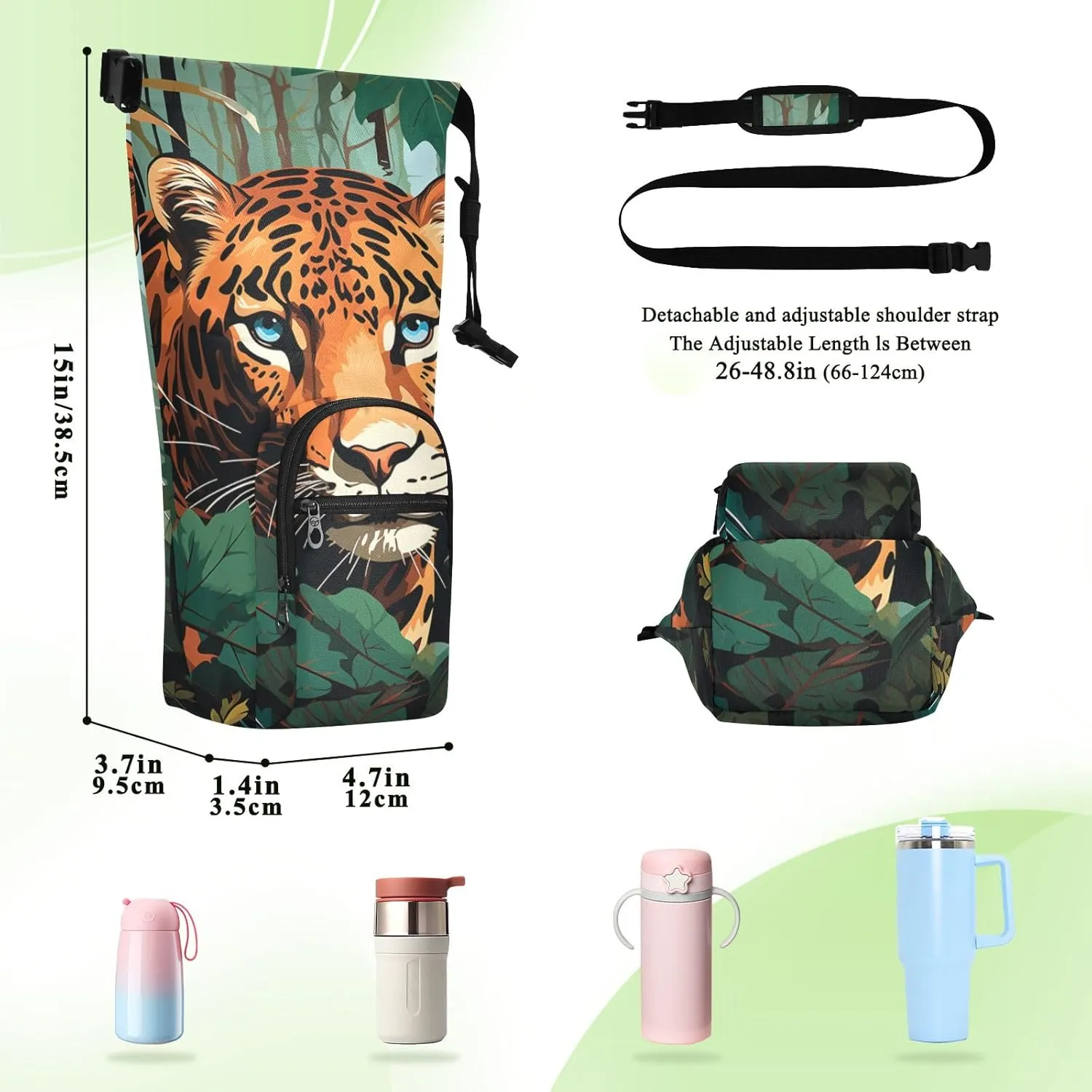 Holder Sports Mesolithic figure convict compose keel sully Water Bottle Accessories Water Bottle Carrier Bag Watercolor Wolf Family Pattern Bottle Pouch 