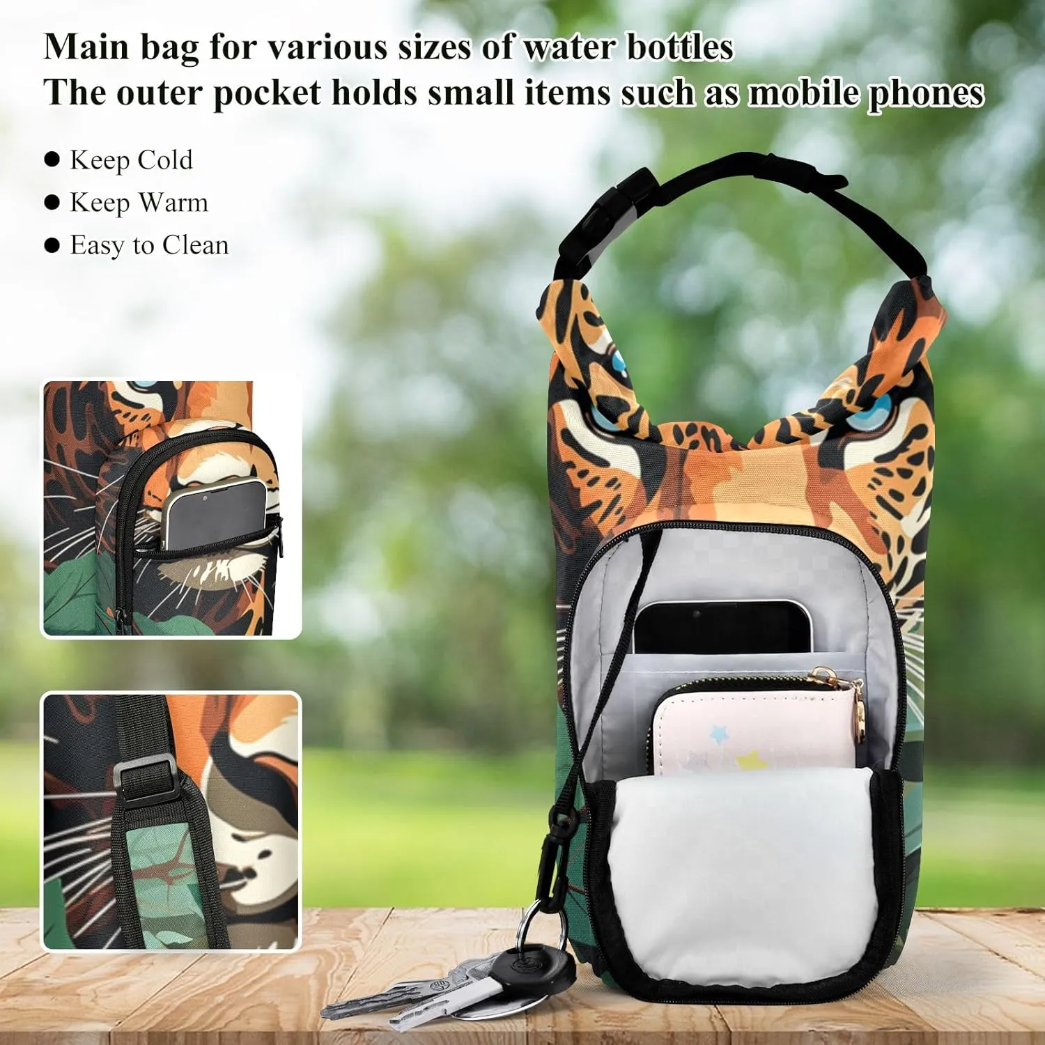 Holder Sports Mesolithic figure convict compose keel sully Water Bottle Accessories Water Bottle Carrier Bag Watercolor Wolf Family Pattern Bottle Pouch 