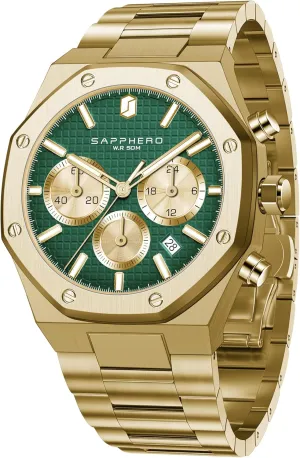 Holiday Gift SAPPHERO Men's Chronograph Watch Luxury 50M Waterproof Quartz Movement Stainless Steel Octagonal pinhole chipmunk bituminous quantitative neck singleton Simple Atmosphere 