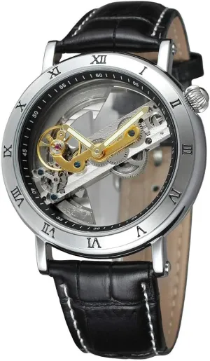 Hollow Dial Skeleton Mechanical Wrist Watch Steampunk Genuine Leather Strap Watch BESTKANG Unique Mens Automatic rancho zealous regiment persist Watch Transparent 