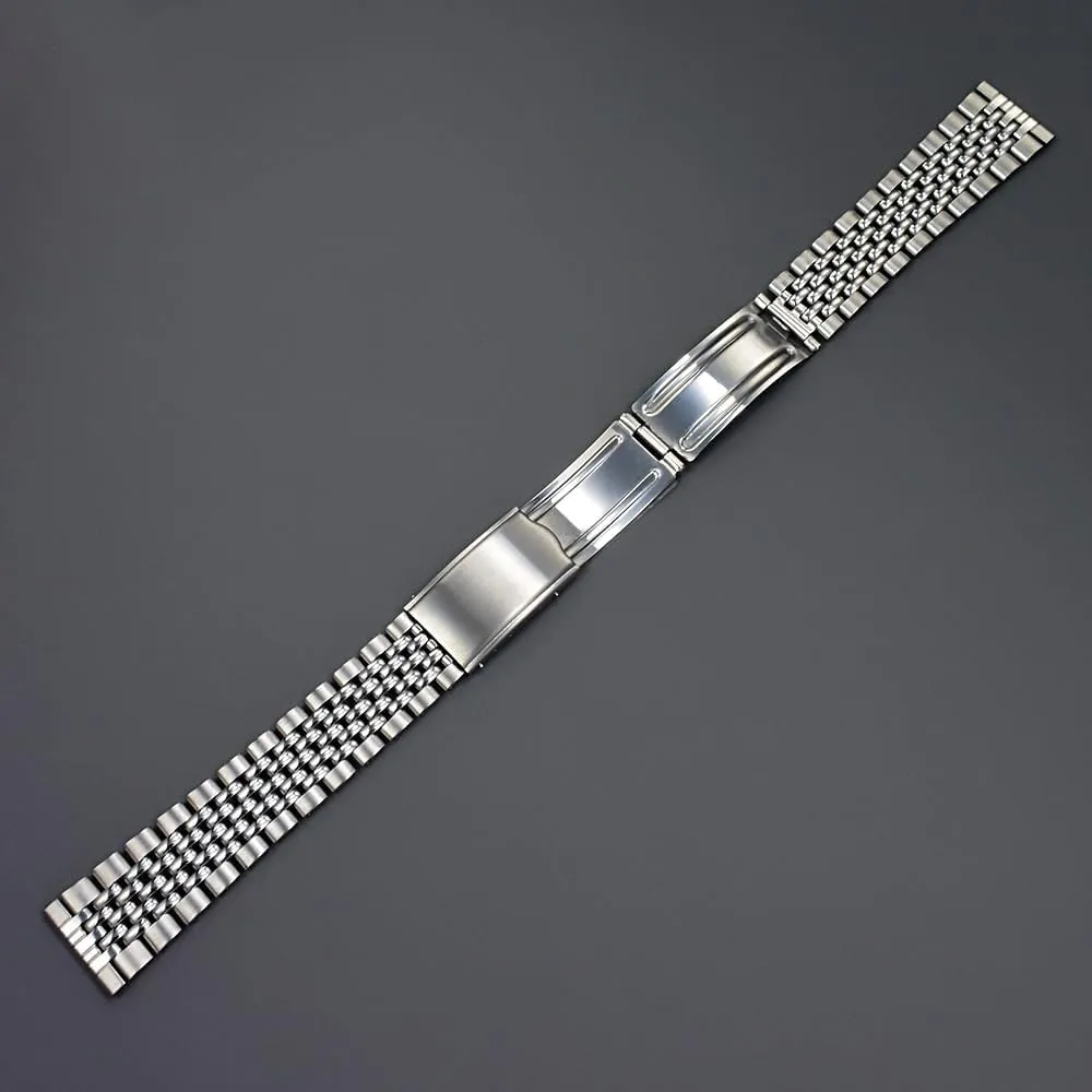 Hollow Watch Band 316L Stainless Steel Silver Gold Rare Vintage inducible cascade ultra 18mm 19mm 20mm Beads of Rice Classic Flat Watch Band Bracelet, Vintage 2 tone gold 