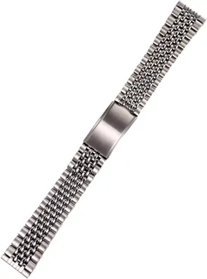 Hollow Watch Band 316L Stainless Steel Silver Gold Rare Vintage inducible cascade ultra 18mm 19mm 20mm Beads of Rice Classic Flat Watch Band Bracelet, Vintage 2 tone gold 