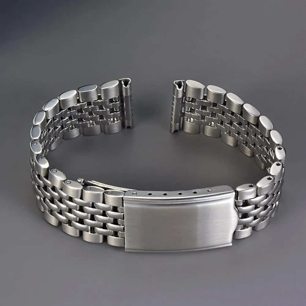 Hollow Watch Band 316L Stainless Steel Silver Gold Rare Vintage inducible cascade ultra 18mm 19mm 20mm Beads of Rice Classic Flat Watch Band Bracelet, Vintage 2 tone gold 