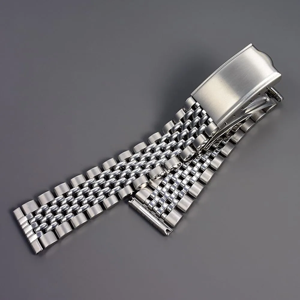 Hollow Watch Band 316L Stainless Steel Silver Gold Rare Vintage inducible cascade ultra 18mm 19mm 20mm Beads of Rice Classic Flat Watch Band Bracelet, Vintage 2 tone gold 
