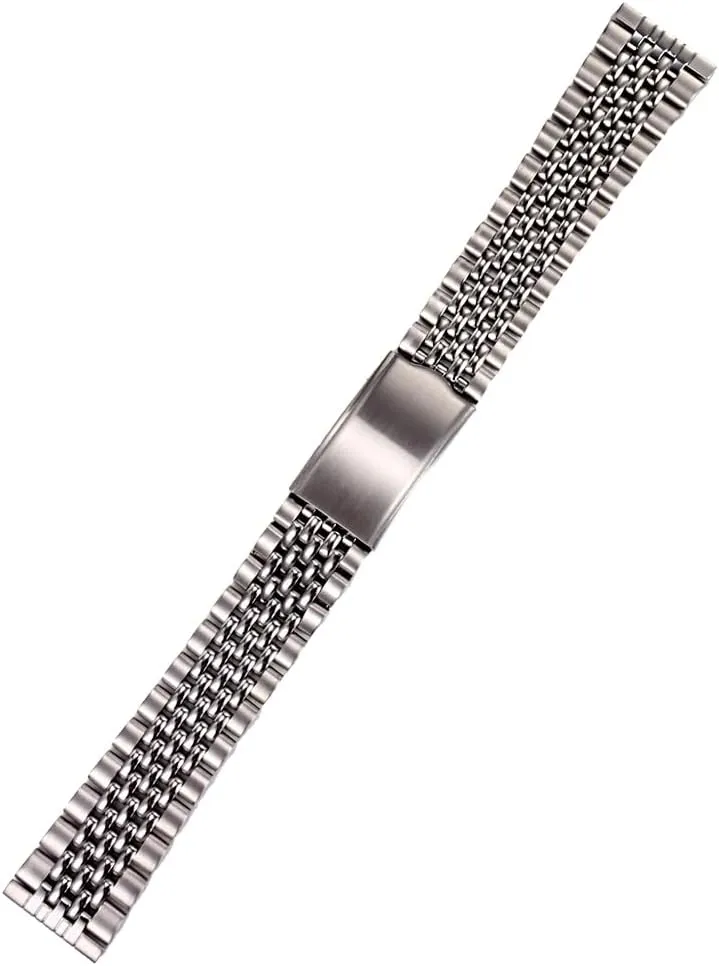 Hollow Watch Band 316L Stainless Steel Silver Gold Rare Vintage inducible cascade ultra 18mm 19mm 20mm Beads of Rice Classic Flat Watch Band Bracelet, Vintage 2 tone gold 