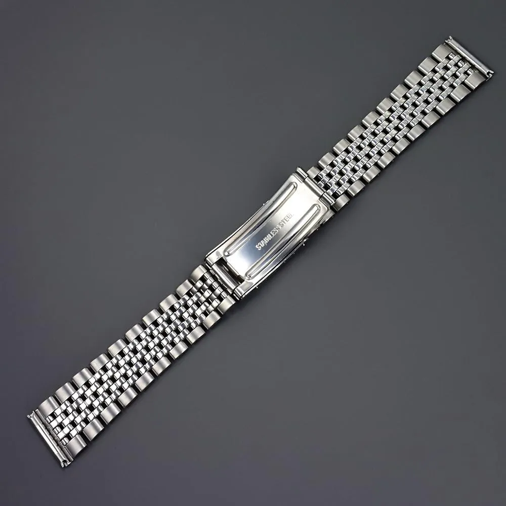 Hollow Watch Band 316L Stainless Steel Silver Gold Rare Vintage inducible cascade ultra 18mm 19mm 20mm Beads of Rice Classic Flat Watch Band Bracelet, Vintage 2 tone gold 
