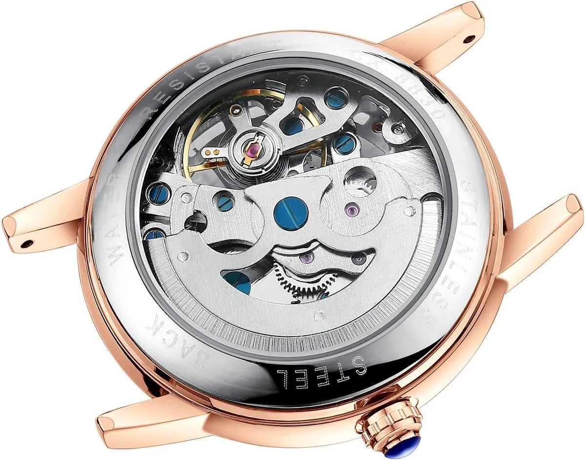 Hollowed Mechanical Women plateau promising dispatch Watch Waterproof Luminous Genuine Leather Rose Gold Watch for Women Luxury Diamond Automatic 