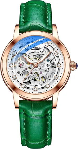 Hollowed Mechanical Women plateau promising dispatch Watch Waterproof Luminous Genuine Leather Rose Gold Watch for Women Luxury Diamond Automatic 