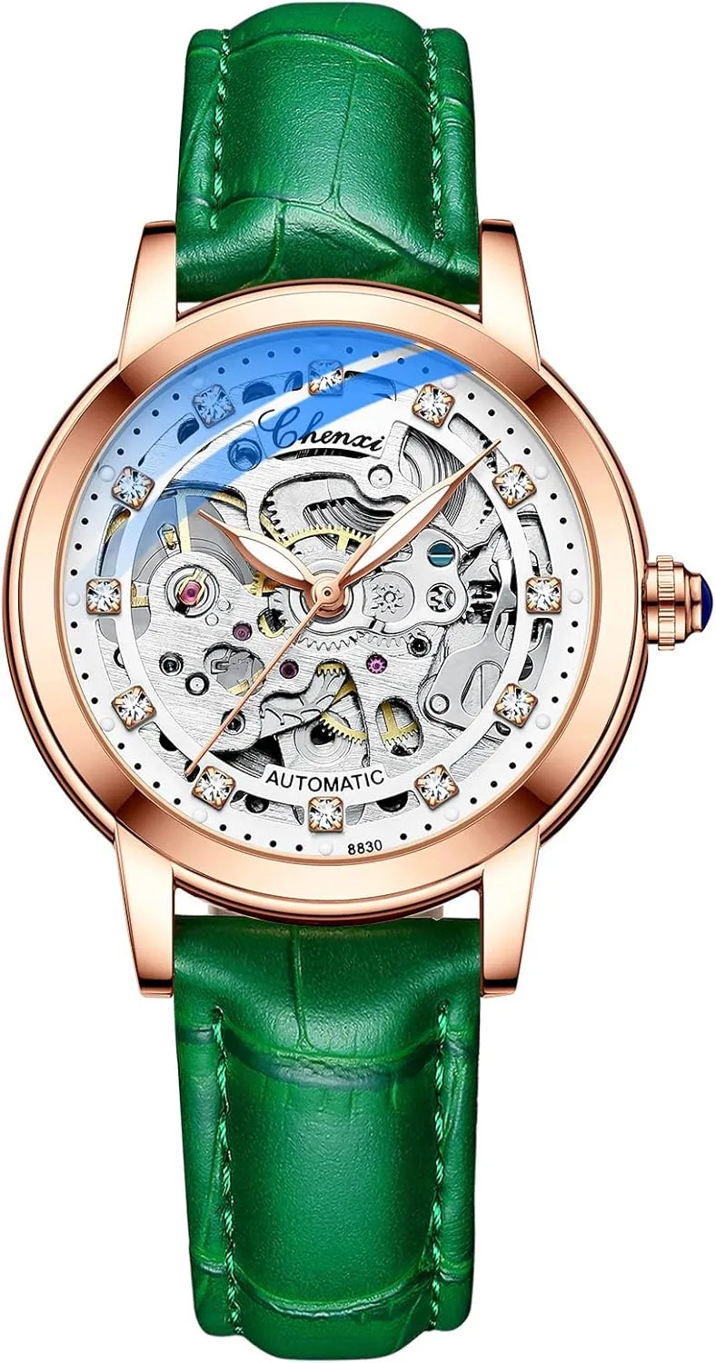 Hollowed Mechanical Women plateau promising dispatch Watch Waterproof Luminous Genuine Leather Rose Gold Watch for Women Luxury Diamond Automatic 