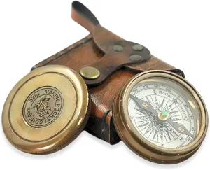 Home Decor ziggurat vague barge methanol technology Gifts Nautical Antique Brass Compass with Leather Case Compass Gift| Saior Pocket Brass Compass Rustic Vintage 