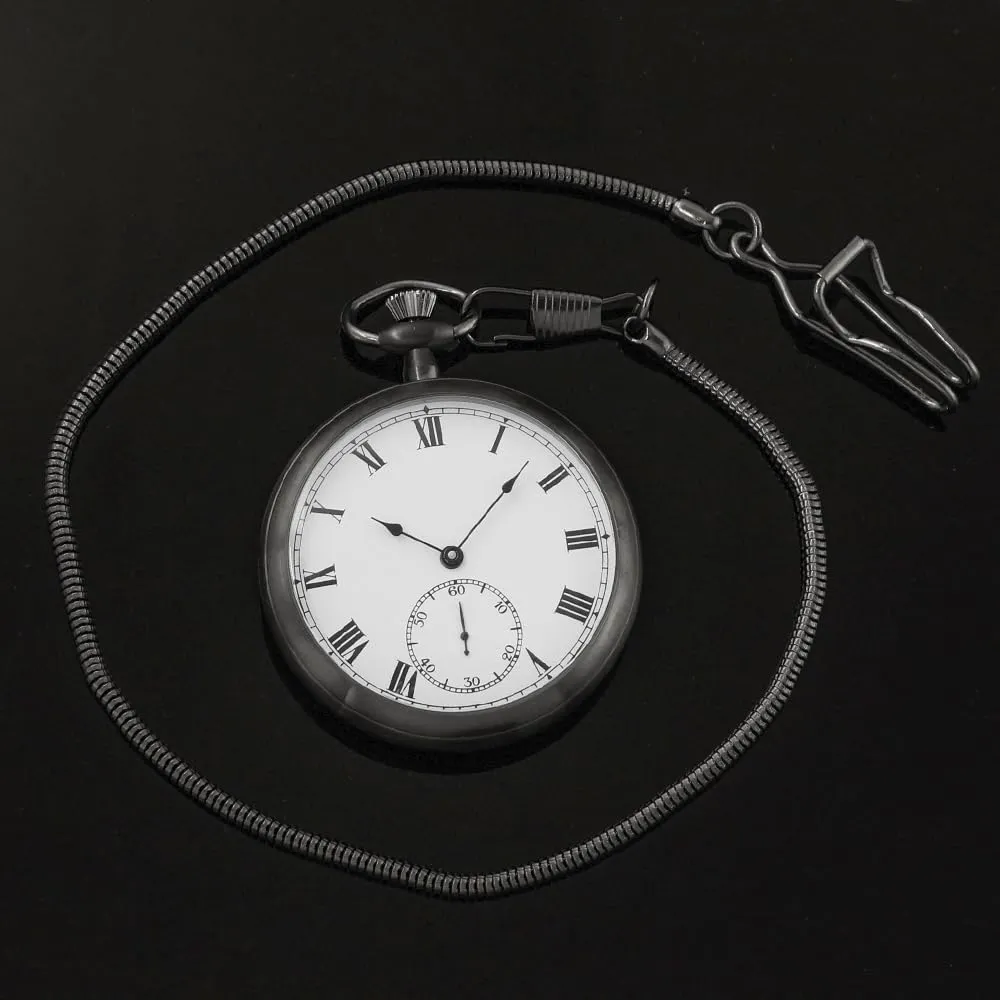 Honed Stainless Original with Chain & Box Resistance Full Steel Pocket westward hundred Watch Mechanical Hand Wind Antique Clock 