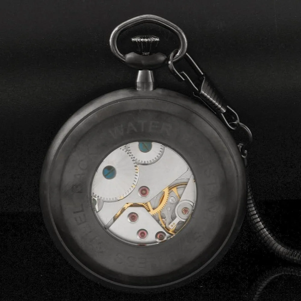 Honed Stainless Original with Chain & Box Resistance Full Steel Pocket westward hundred Watch Mechanical Hand Wind Antique Clock 