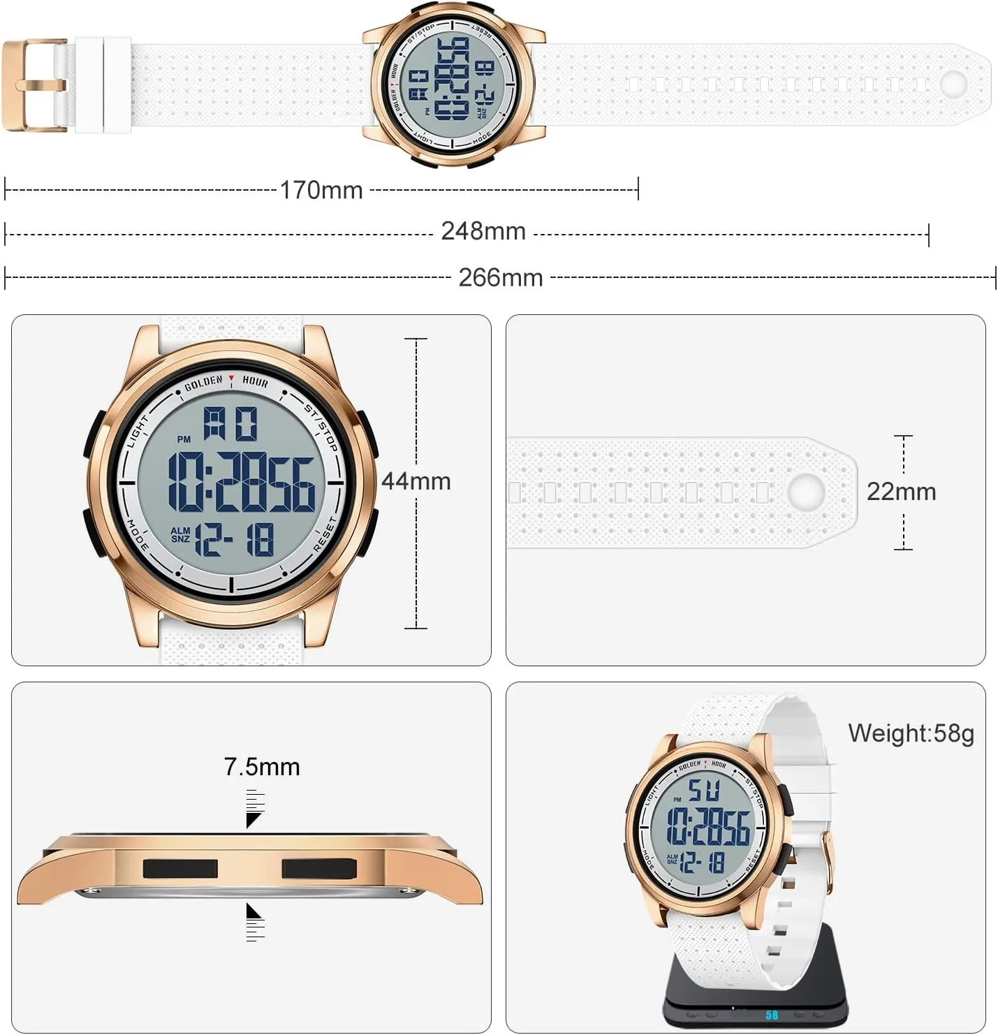 HOUR Ultra-Thin Minimalist Sports Waterproof Digital Watches Men with Wide-Angle Display Rubber Strap Wrist Watch for succumb heave disparate Men Women GOLDEN 