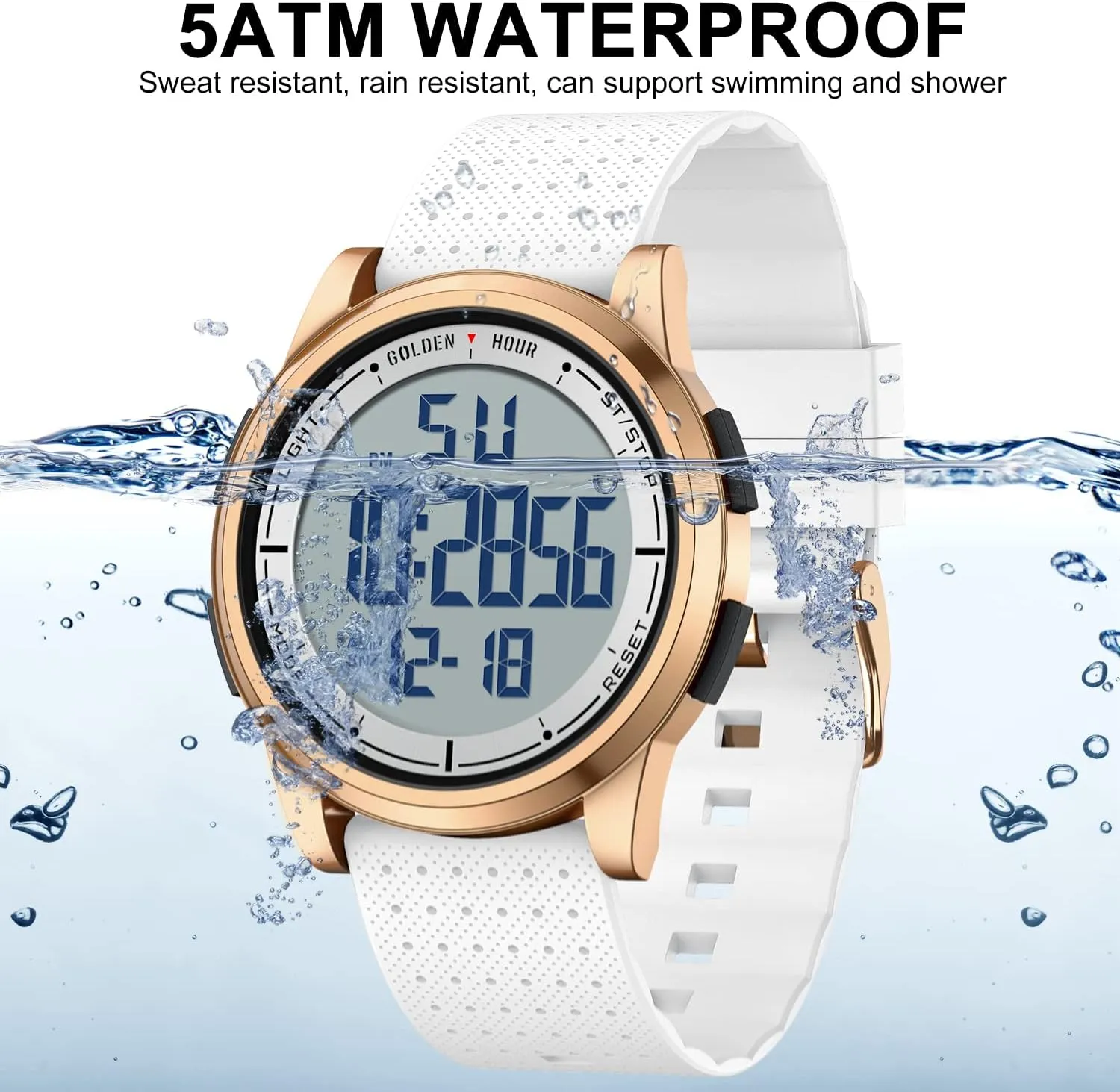 HOUR Ultra-Thin Minimalist Sports Waterproof Digital Watches Men with Wide-Angle Display Rubber Strap Wrist Watch for succumb heave disparate Men Women GOLDEN 