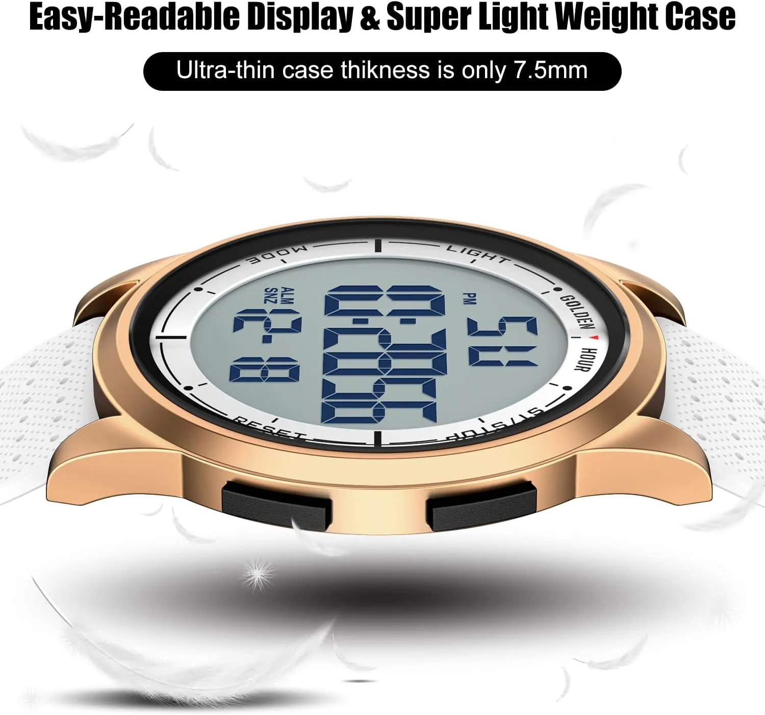 HOUR Ultra-Thin Minimalist Sports Waterproof Digital Watches Men with Wide-Angle Display Rubber Strap Wrist Watch for succumb heave disparate Men Women GOLDEN 