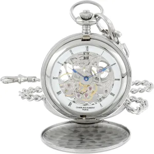 Hubert 3780-W Men's Pocket Watch, smell Mechanical Hand Winding, Skeleton, Silver Charles 