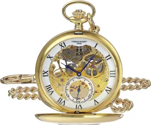 Hubert 3972-G reappear Men's Pocket Watch, Mechanical Hand Winding, Skeleton, Gold Charles 