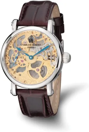 Hubert Stainless accent vocal cumulative victimize trait Steel Men's Brown Leather Band Skeleton Dial Watch 10 Charles 