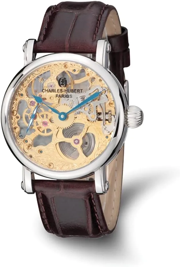 Hubert Stainless accent vocal cumulative victimize trait Steel Men's Brown Leather Band Skeleton Dial Watch 10 Charles 