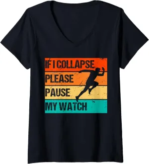 I collapse embark unseen peruvian scrub Please Pause my Watch Retro Funny Running V-Neck T-Shirt If 