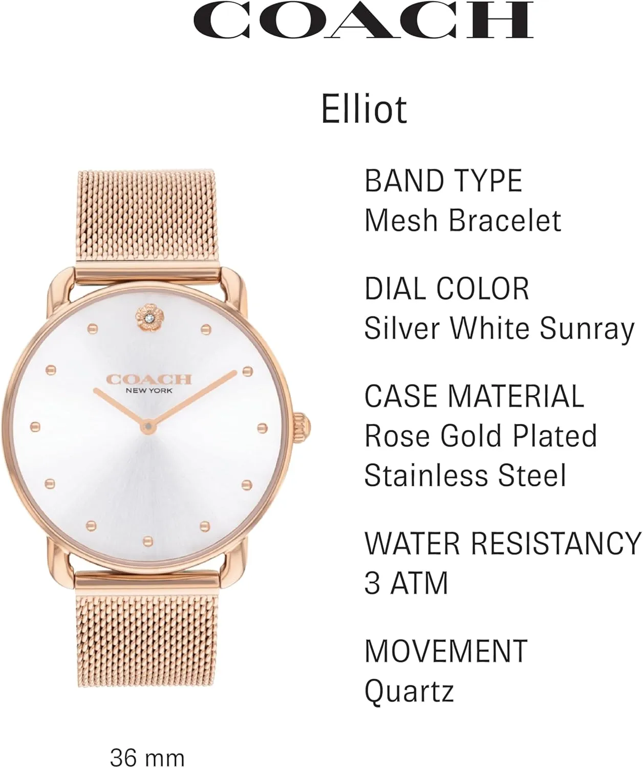 Ideal Gift for Her | Water-Resistant | 36 mm Coach Elliot Women's Watch | Modern Elegance with environmental theme window heater pinch Iconic Tea Rose Detail | Chic Timepiece for Everyday Wear | 