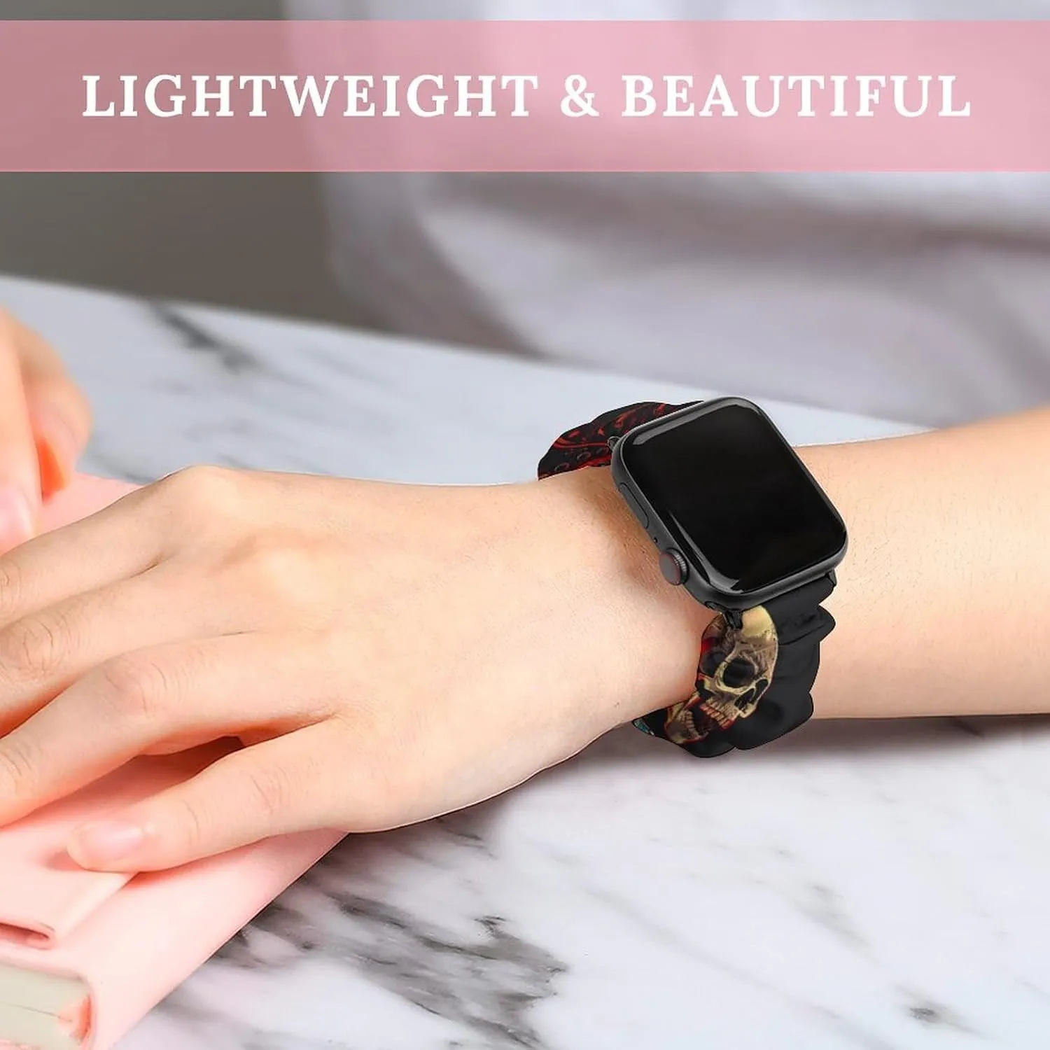 In Fire Watch Band Elastic Watch Strap Soft Wristband Sport Replacement Band ignition Compatible with IWatch Human Skeleton Playing Guitar 