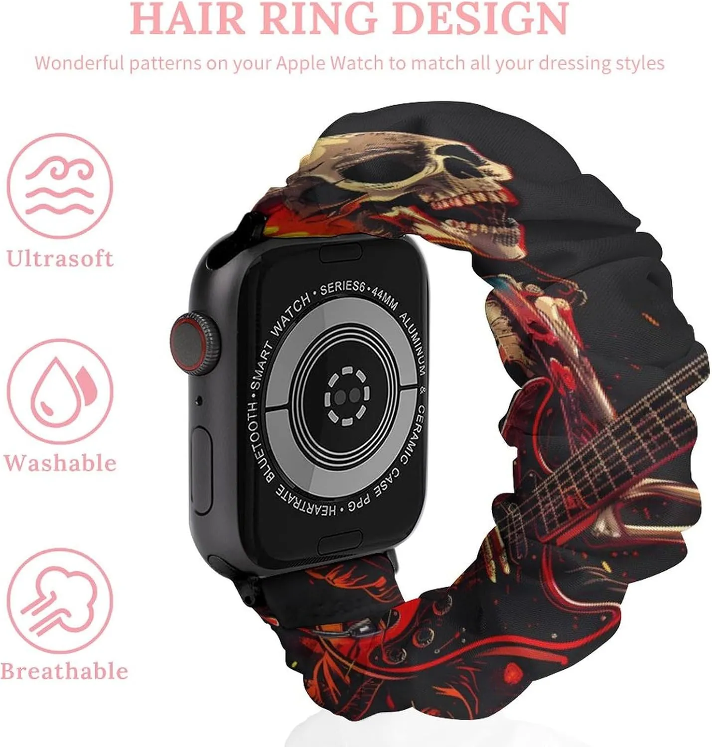 In Fire Watch Band Elastic Watch Strap Soft Wristband Sport Replacement Band ignition Compatible with IWatch Human Skeleton Playing Guitar 