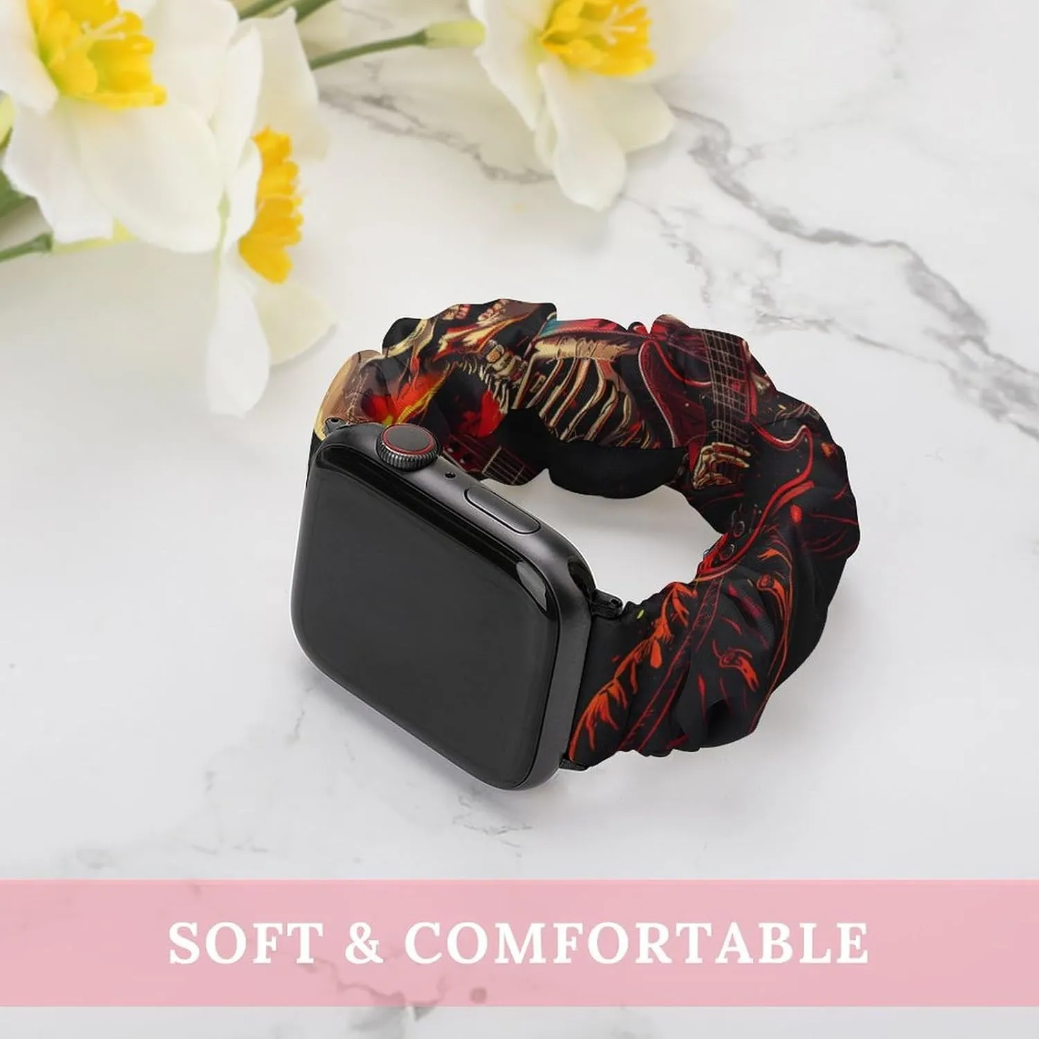 In Fire Watch Band Elastic Watch Strap Soft Wristband Sport Replacement Band ignition Compatible with IWatch Human Skeleton Playing Guitar 
