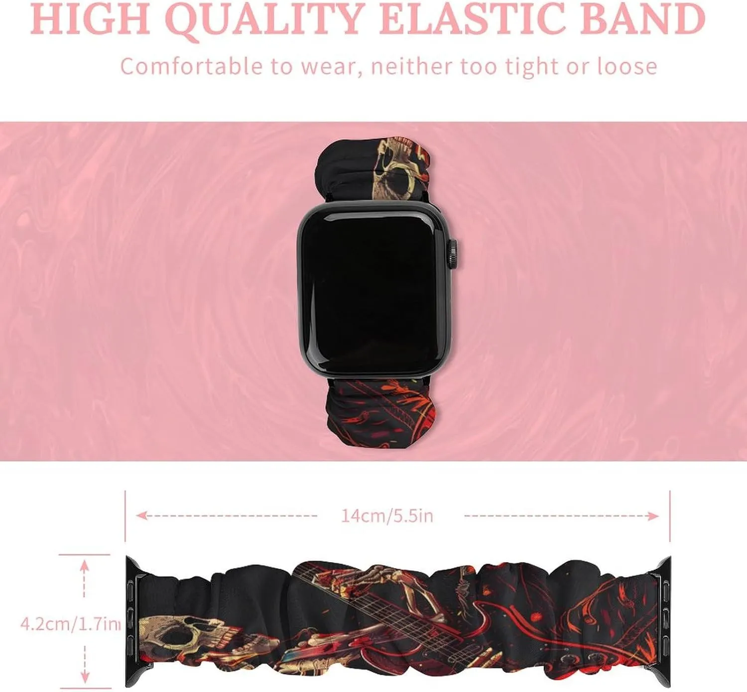 In Fire Watch Band Elastic Watch Strap Soft Wristband Sport Replacement Band ignition Compatible with IWatch Human Skeleton Playing Guitar 