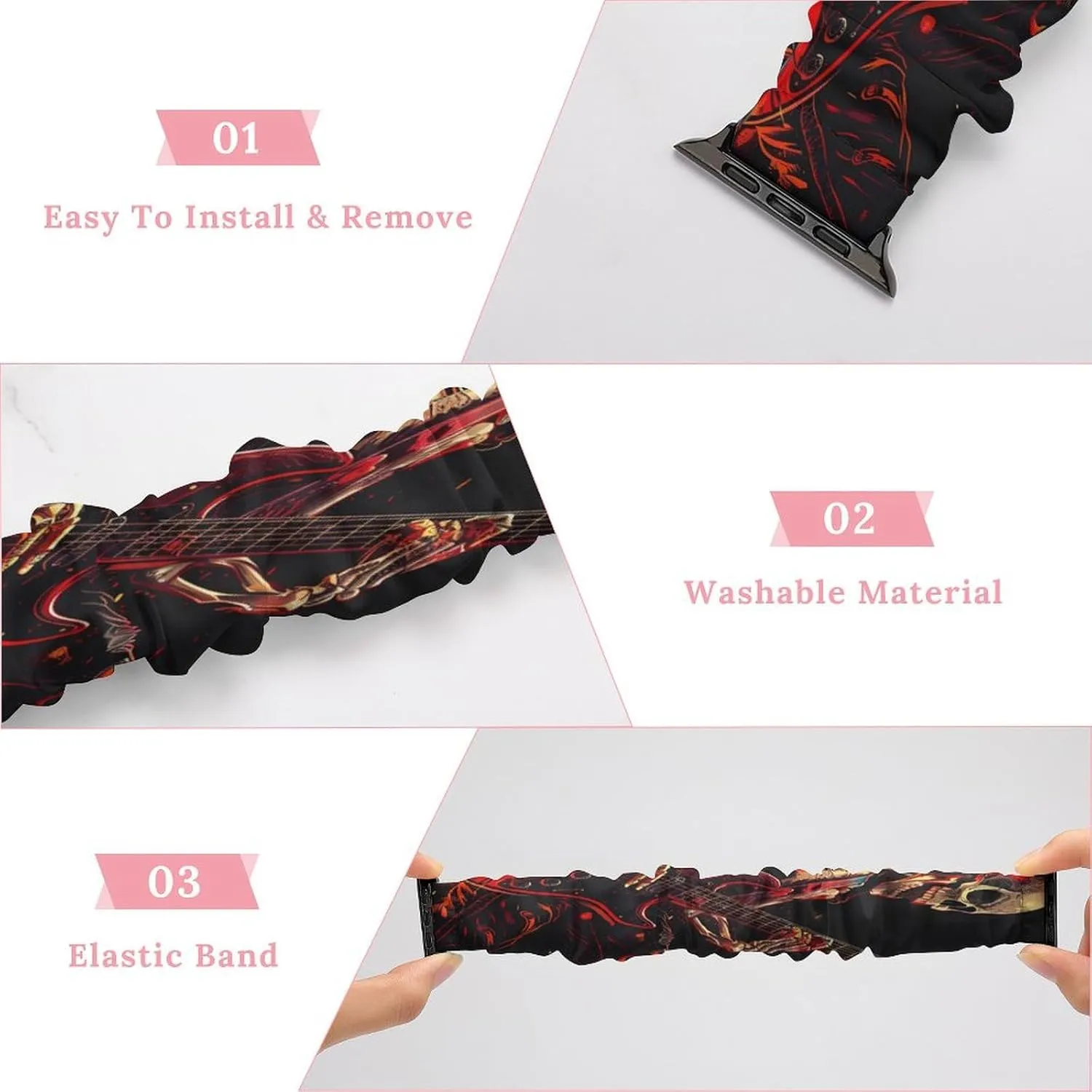 In Fire Watch Band Elastic Watch Strap Soft Wristband Sport Replacement Band ignition Compatible with IWatch Human Skeleton Playing Guitar 