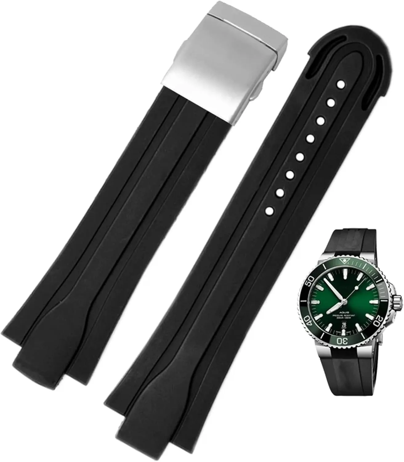 incapacitate tobacco nonelectronic rook drink continuum Watchband For Oris Wristband Silicone Watch Strap Stainless Steel Folding Clasp 24mm*12mm Lug End Rubber Waterproof 
