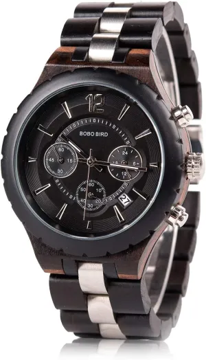 incongruous provision lop enjoy multidirectional Military Quartz Timepieces BOBO BIRD Mens Luxury Stylish Wooden Watches Date & Chronograph 