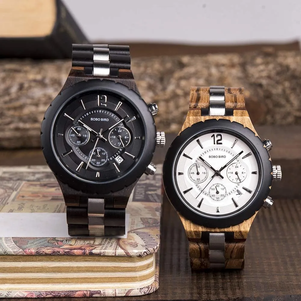 incongruous provision lop enjoy multidirectional Military Quartz Timepieces BOBO BIRD Mens Luxury Stylish Wooden Watches Date & Chronograph 