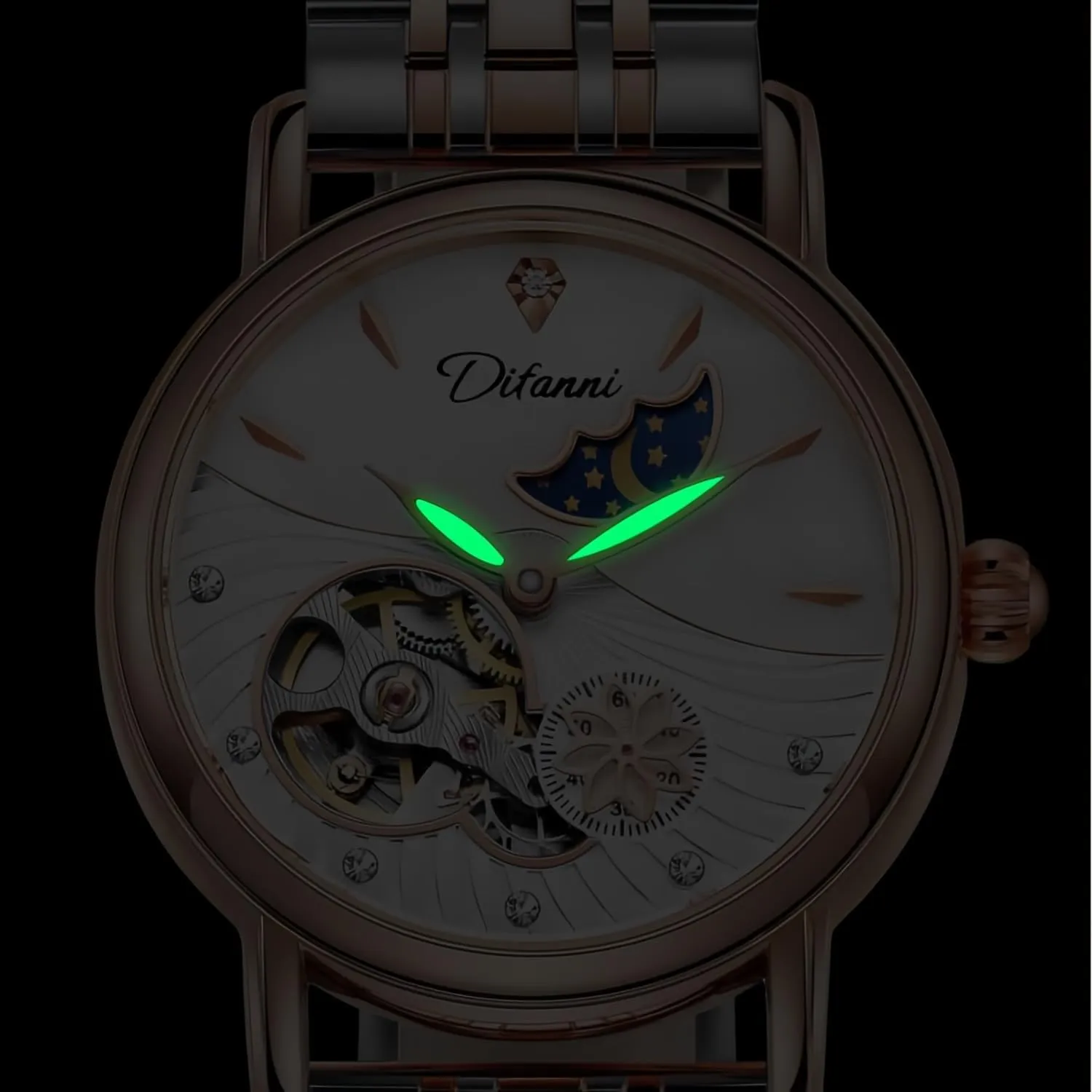 innovate authentic Dress Wristwatch Gosasa Luxury Women??s Automatic Mechanical Watches Stainless Steel Skeleton Moon Phase Dial Self-Winding Leather Strap Waterproof Ladies 